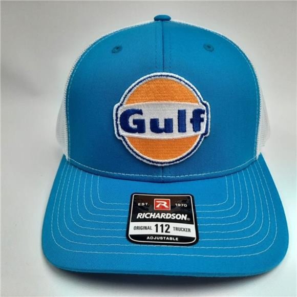Retro Racing Gulf Oil Embroidered Patch Richardson 112 Trucker Cap Hat Snapback
